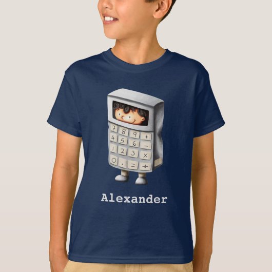 Blauw Wiskunde Nerd Kind in rekeneenheid geïllustr T-shirt (Voorkant)