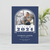 Blauw Wit 2024 Modern Arch Photo Afstuderen Aankondiging (Staand voorkant)