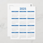 Blauw & Wit 2025 Jaar in een oogopslag Kalender Briefkaart (Voorkant / Achterkant)