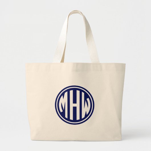 Blauw wit 3 Initiaal in een Cirkel Monogram DIY BG Grote Tote Bag (Voorkant)