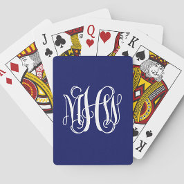 Blauw Wit 3 Initialen Wingerd Schrift Monogram DIY Pokerkaarten