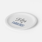 Blauw & Wit 50ste Verjaardag Vijftig & FABULOUS! Papieren Bordje (Gekanteld)