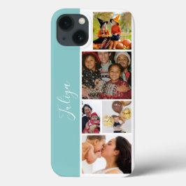 blauw-wit 5 foto collage script Case-Mate iPhone case