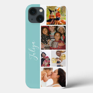 blauw-wit 5 foto collage script Case-Mate iPhone case