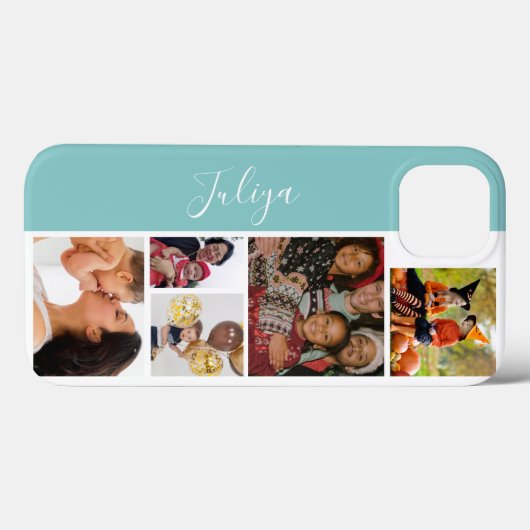 blauw-wit 5 foto collage script Case-Mate iPhone case (Achterkant (horizontaal))