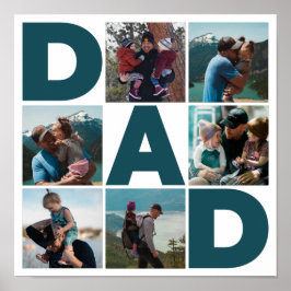 Blauw & Wit 6 Foto Collage Papa Poster