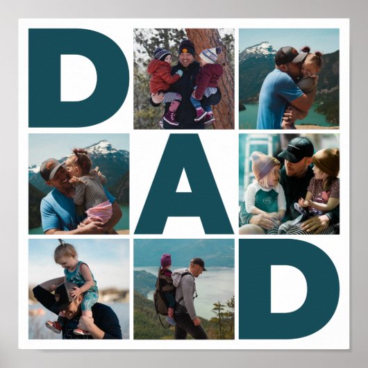 Blauw & Wit 6 Foto Collage Papa Poster (Voorkant)