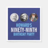 Blauw wit 99e drie foto's aangepaste verjaardagsfe servet (Voorkant)