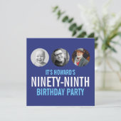 Blauw wit 99e foto verjaardagsaangepast 3 foto's kaart (Staand voorkant)