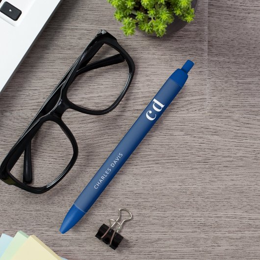 Blauw wit aangepast monogram naam minimalistisch blauwe inkt pen