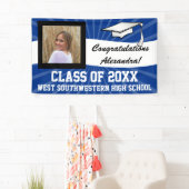 Blauw/Wit Aangepaste Foto Afstuderen teken Spandoek (Insitu)