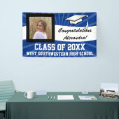 Blauw/Wit Aangepaste Foto Afstuderen teken Spandoek (Beurs)