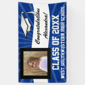 Blauw/Wit Aangepaste Foto Afstuderen teken Spandoek (Verticaal)