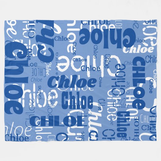 Blauw & Wit Aangepaste Naam Patroon Retro Fonts Fleece Deken (Voorkant (Horizontaal))