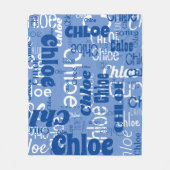Blauw & Wit Aangepaste Naam Patroon Retro Fonts Fleece Deken (Voorkant)