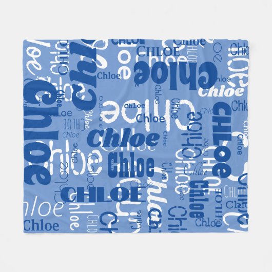 Blauw & Wit Aangepaste Naam Patroon Retro Fonts Fleece Deken (Voorkant (Horizontaal))