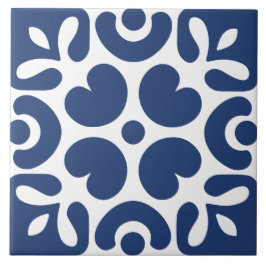 Blauw & wit abstract bloem geometrisch tegeltje