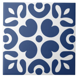 Blauw & wit abstract bloem geometrisch  tegeltje