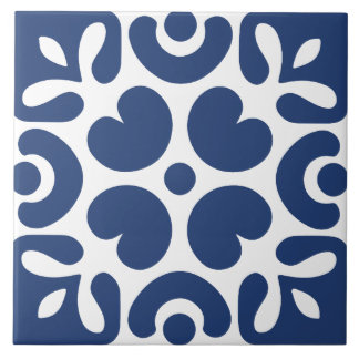 Blauw & wit abstract bloem geometrisch tegeltje