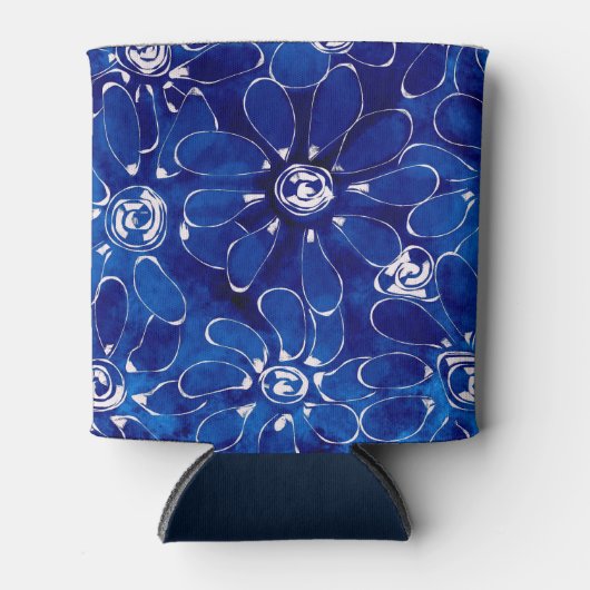 Blauw Wit Abstract Bloemen Bloemen Blikjeskoeler (Voorkant)