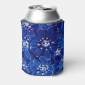 Blauw Wit Abstract Bloemen Bloemen Blikjeskoeler (Blikje Achterkant)