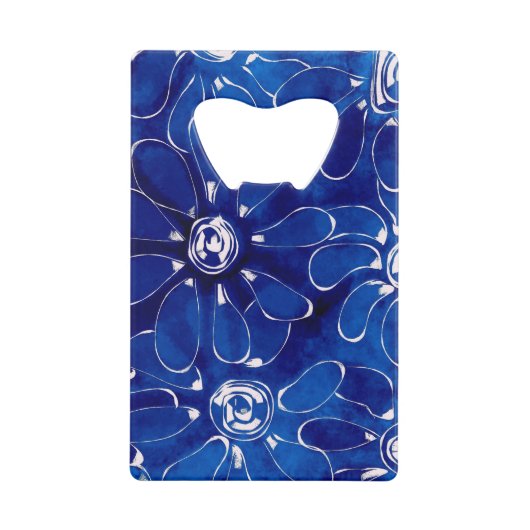 Blauw Wit Abstract Bloemen Bloemen Creditkaart Flessenopener (Voorkant)