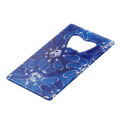 Blauw Wit Abstract Bloemen Bloemen Creditkaart Flessenopener (Achterkant Gekanteld)