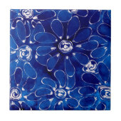 Blauw Wit Abstract Bloemen Bloemen Tegeltje (Voorkant)
