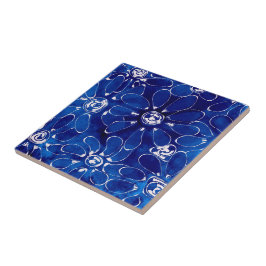 Blauw Wit Abstract Bloemen Bloemen Tegeltje