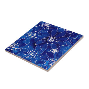 Blauw Wit Abstract Bloemen Bloemen Tegeltje