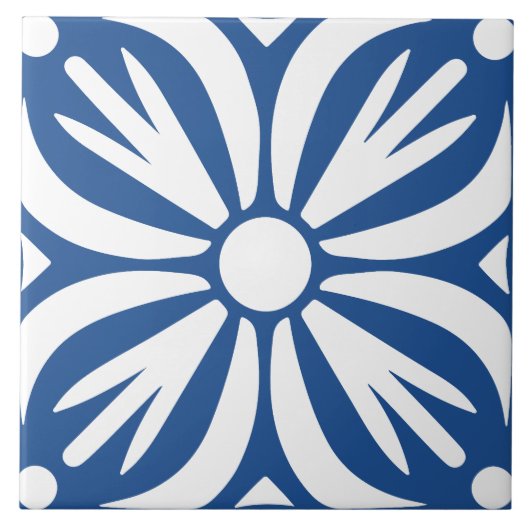 Blauw & wit abstract bloemmotief geometrisch  tegeltje (Voorkant)