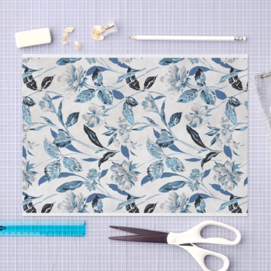 Blauw-wit Abstract bloemmotief Tissuepapier (Craft)