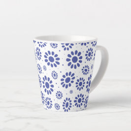  Blauw Wit Abstract Daisy Pattern Latte Mok