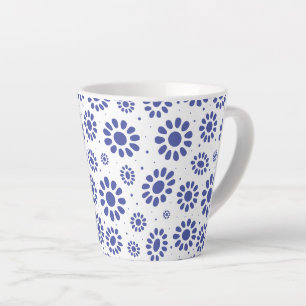  Blauw Wit Abstract Daisy Pattern Latte Mok