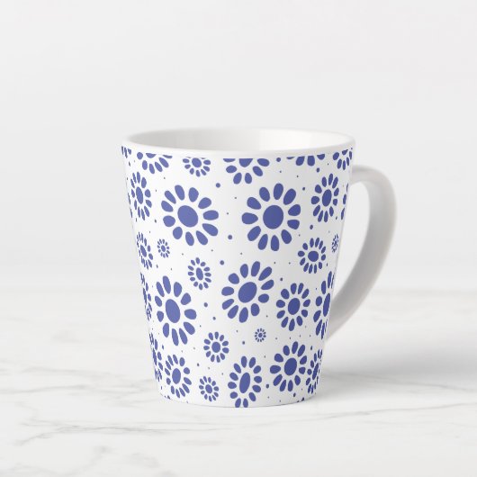 Blauw Wit Abstract Daisy Pattern Latte Mok (Rechterhoek)