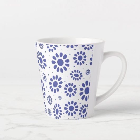 Blauw Wit Abstract Daisy Pattern Latte Mok (Rechts)