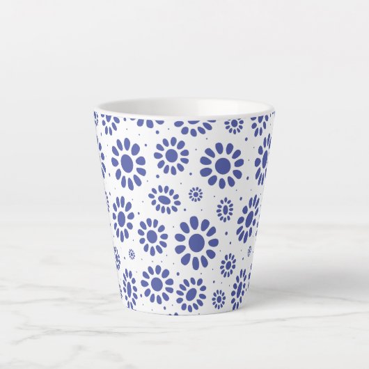  Blauw Wit Abstract Daisy Pattern Latte Mok (Voorkant)