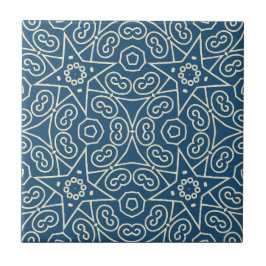 Blauw & Wit Abstract Geometrisch Patroon Tegeltje