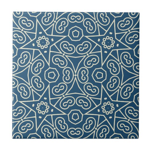 Blauw & Wit Abstract Geometrisch Patroon Tegeltje (Voorkant)
