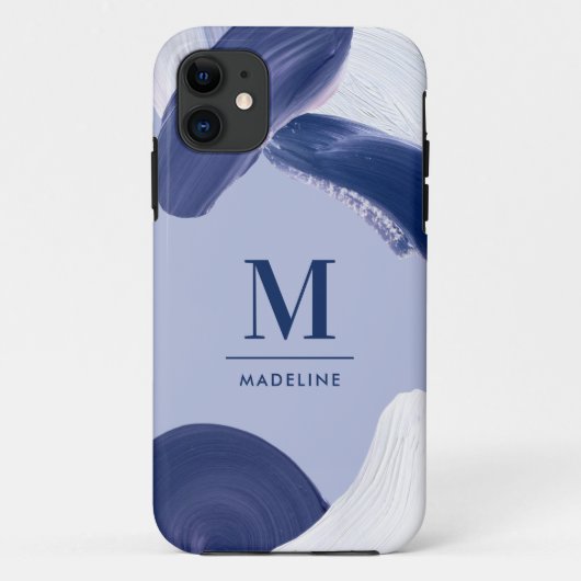 Blauw wit abstract getextureerd modern handgeschil Case-Mate iPhone case (Achterkant)