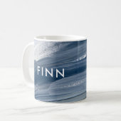 Blauw wit abstract getextureerd modern handgeschil koffiemok (Voorkant links)