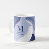 Blauw wit abstract getextureerd modern handgeschil koffiemok (Voorkant links)