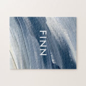 Blauw wit abstract getextureerd modern handgeschil legpuzzel (Horizontaal)