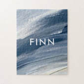 Blauw wit abstract getextureerd modern handgeschil legpuzzel (Verticaal)