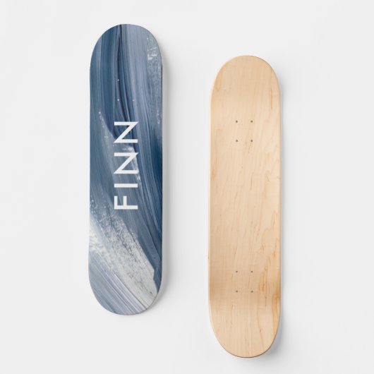 Blauw wit abstract getextureerd modern handgeschil persoonlijk skateboard (Voorkant)