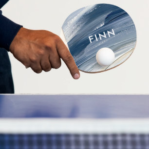 Blauw wit abstract getextureerd modern handgeschil tafeltennisbatje