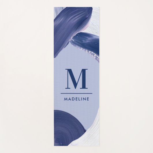 Blauw wit abstract getextureerd modern handgeschil yogamat (Voorkant)