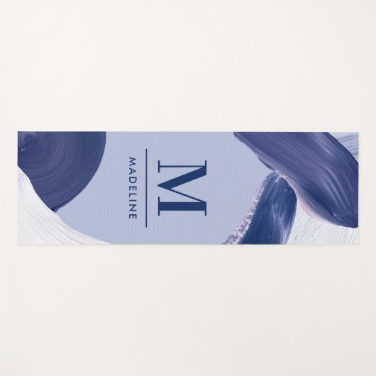 Blauw wit abstract getextureerd modern handgeschil yogamat (Voorkant (horizontaal))