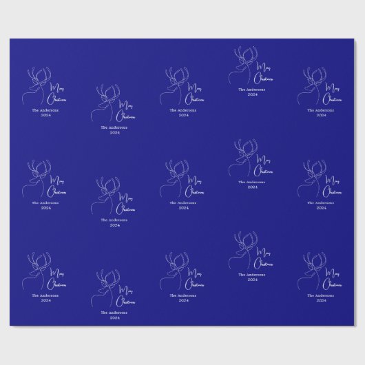 Blauw wit abstract rendier moderne kerst cadeaupapier (Vlak)