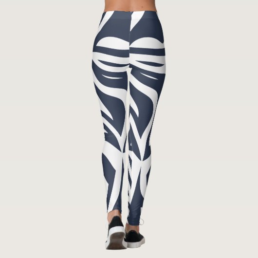 Blauw Wit Abstract Zebra Print Vrouwen Leggings (Achterkant)
